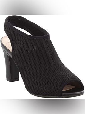 Life Stride Black Mesh Peep Toe Slingback Block Heel